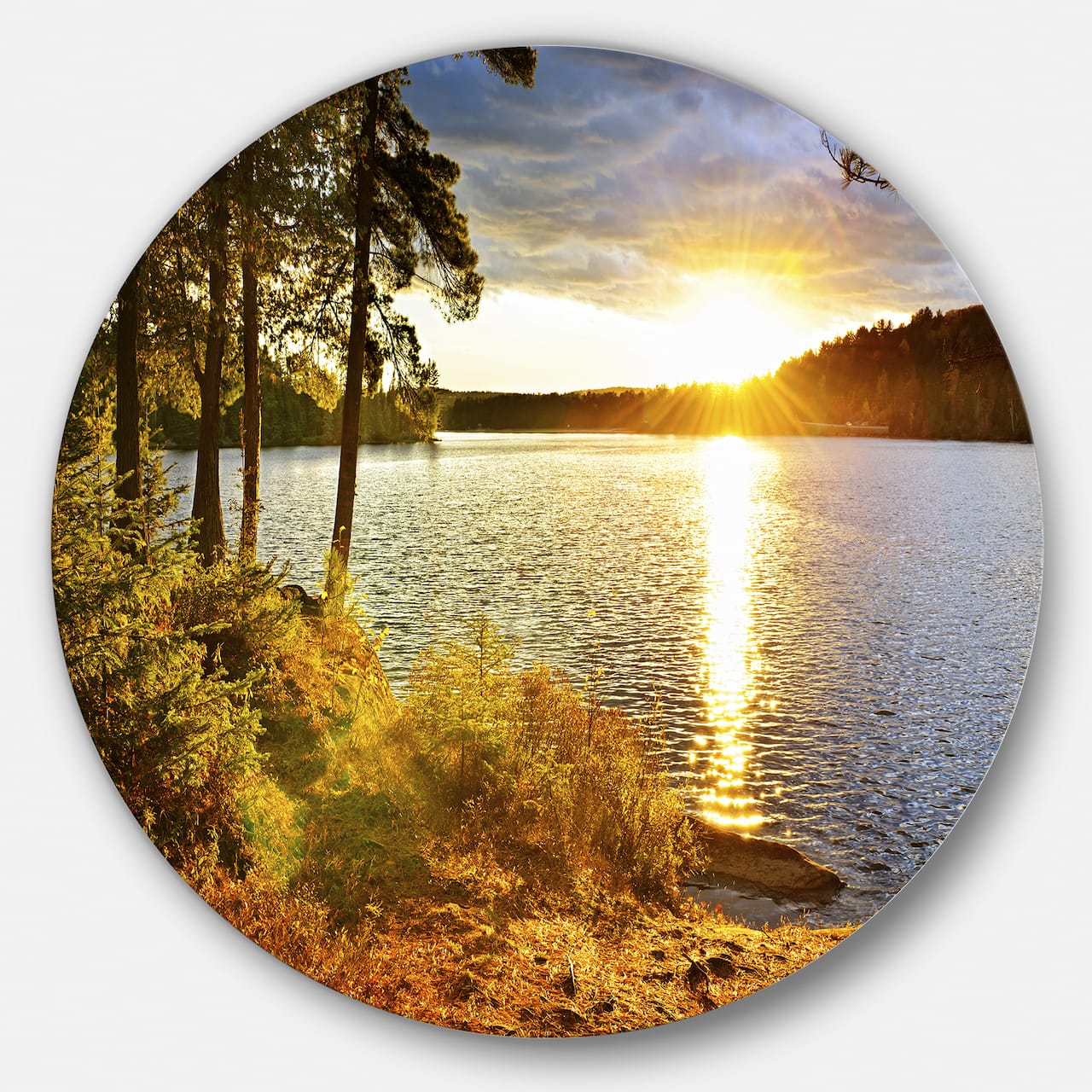 Designart - Beautiful View of Sunset over Lake' Disc Landscape Metal Circle Wall Art